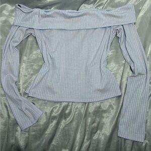 H&M Baby Blue Large Off the Shoulder Long Sleeve Shirt